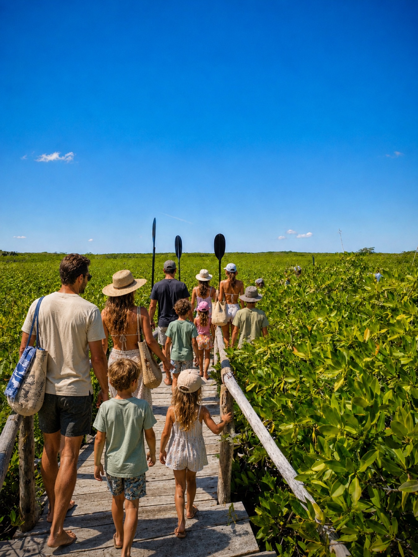 Family exploring Tulum nature